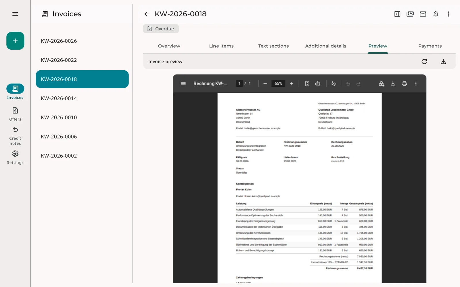 Invoice in Erdikon invoicing